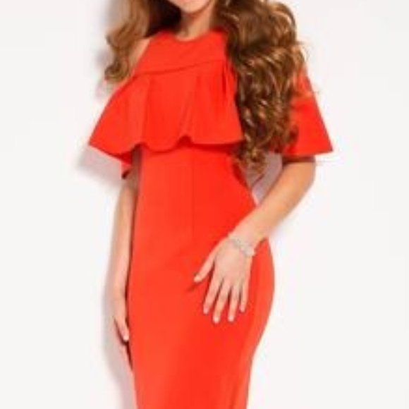 JOVANI - 51308 FLUTTER SLEEVE COLD SHOULDER SHEATH - Picture 1 of 2